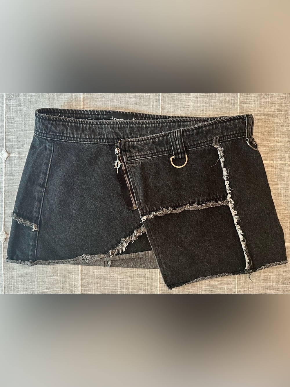Darker Waves XXL Black Denim Asymmetrical Mini Skirt Festival Rave Grunge